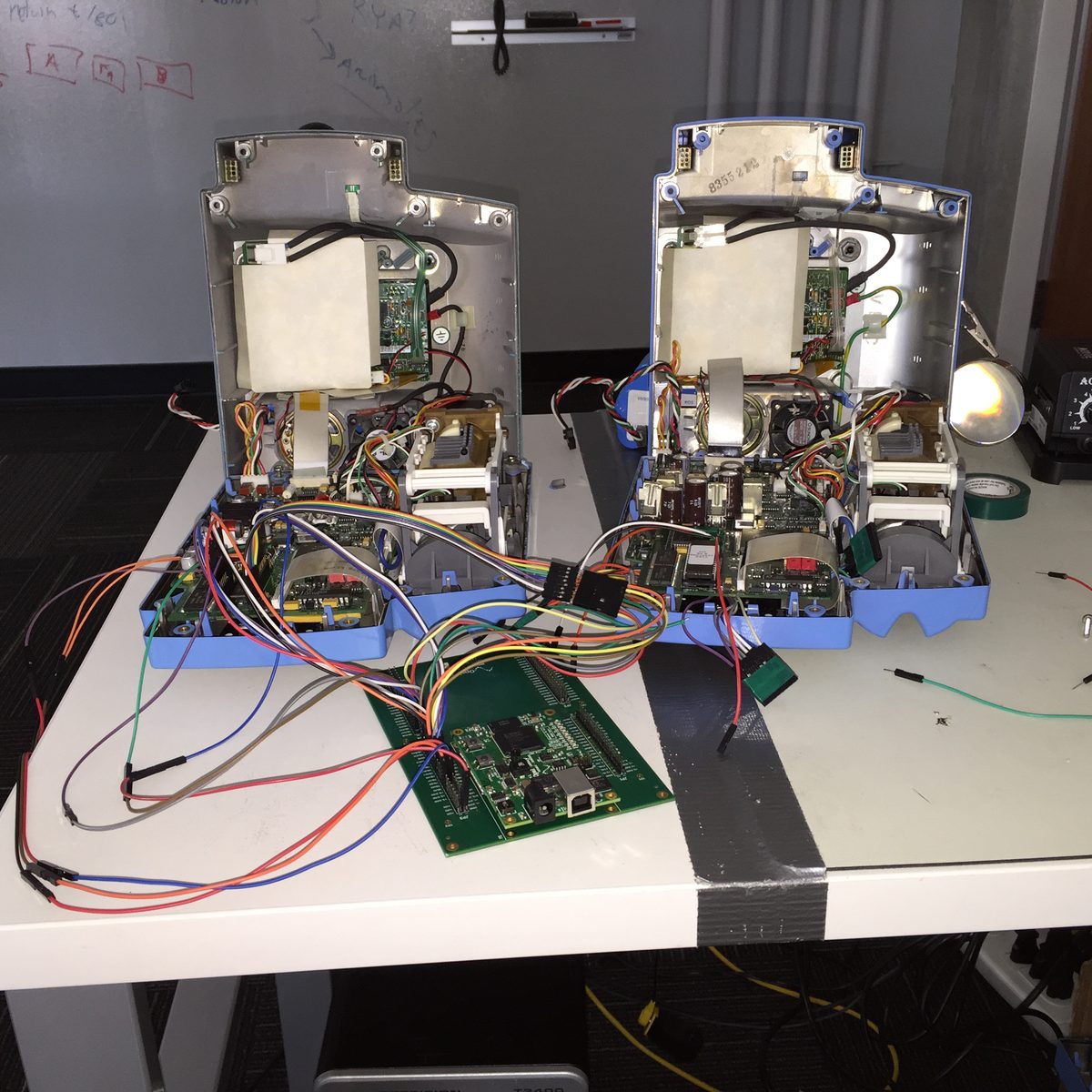 Hardware analysis lab with embedded systems development and testing equipment
